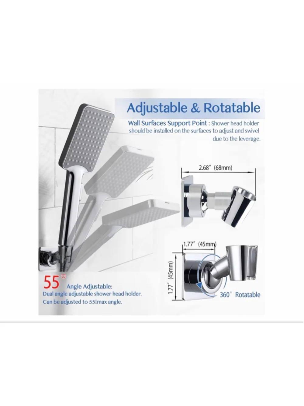 NEW Shower Head Holder Adjustable Handheld Brass Shower Head Bracket Wall Mount